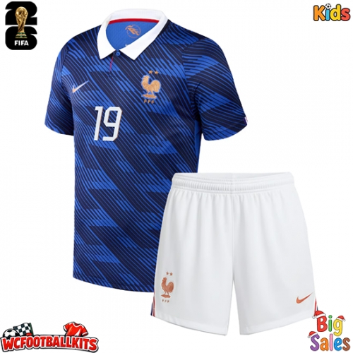 France Theo Hernandez #19 Replica Home Stadium Kit for Kids World Cup 2026 Short Sleeve (+ pants)